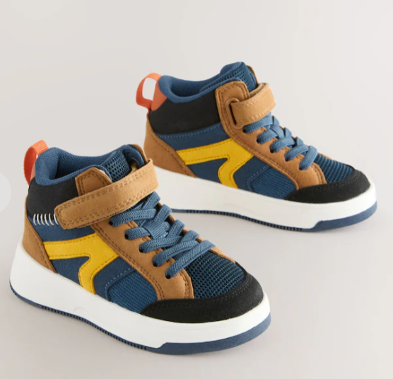 Navy/Tan Colourblock Touch Fastening Elastic Lace Hi Top Trainers