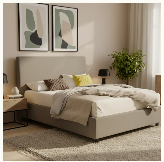 Oxford Bed - Taupe Fabric Upholstered - Sizes Available